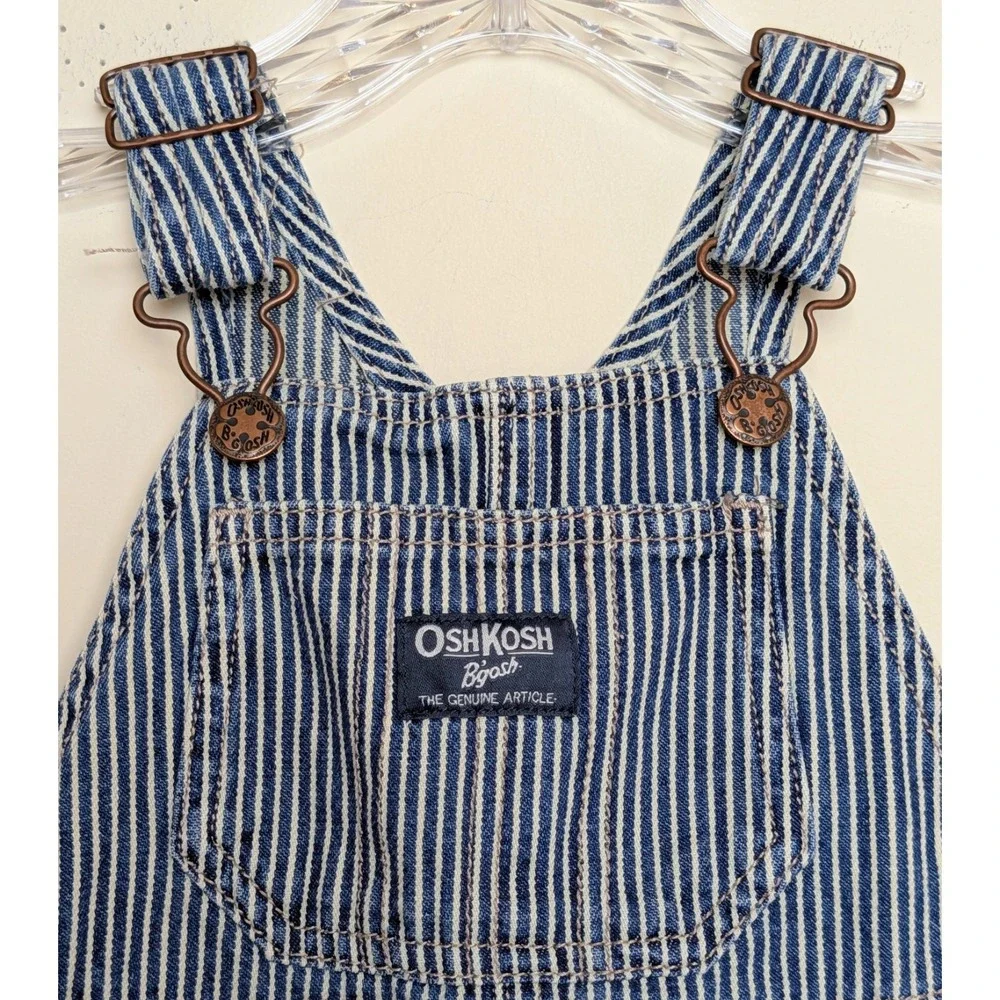 OshKosh B'Gosh‎ Hickory Striped Train Conductor Vestbak Denim Overalls 18 Months